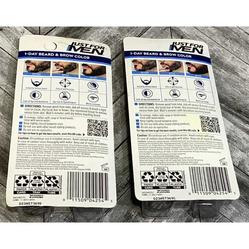2 Just For Men 1-Day Beard & Brow Color Brown Black Temporary Dye